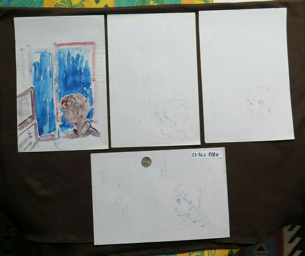 4 OLD PREPARATORY STUDY SKETCHES FOR PAINTING PORTRAIT OF A CHILD P28.8