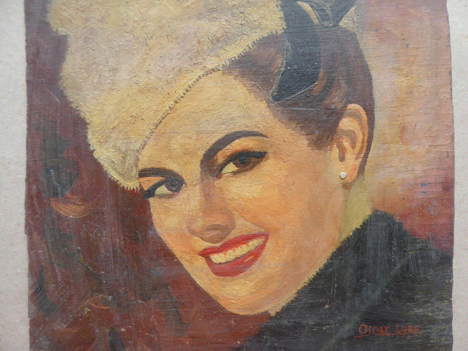 24x31cm ELEGANTE RITRATTO SIGNORA VECCHIO QUADRO OLIO FIRMATO OSCAR LOZA MD10 - Belbello Antiques