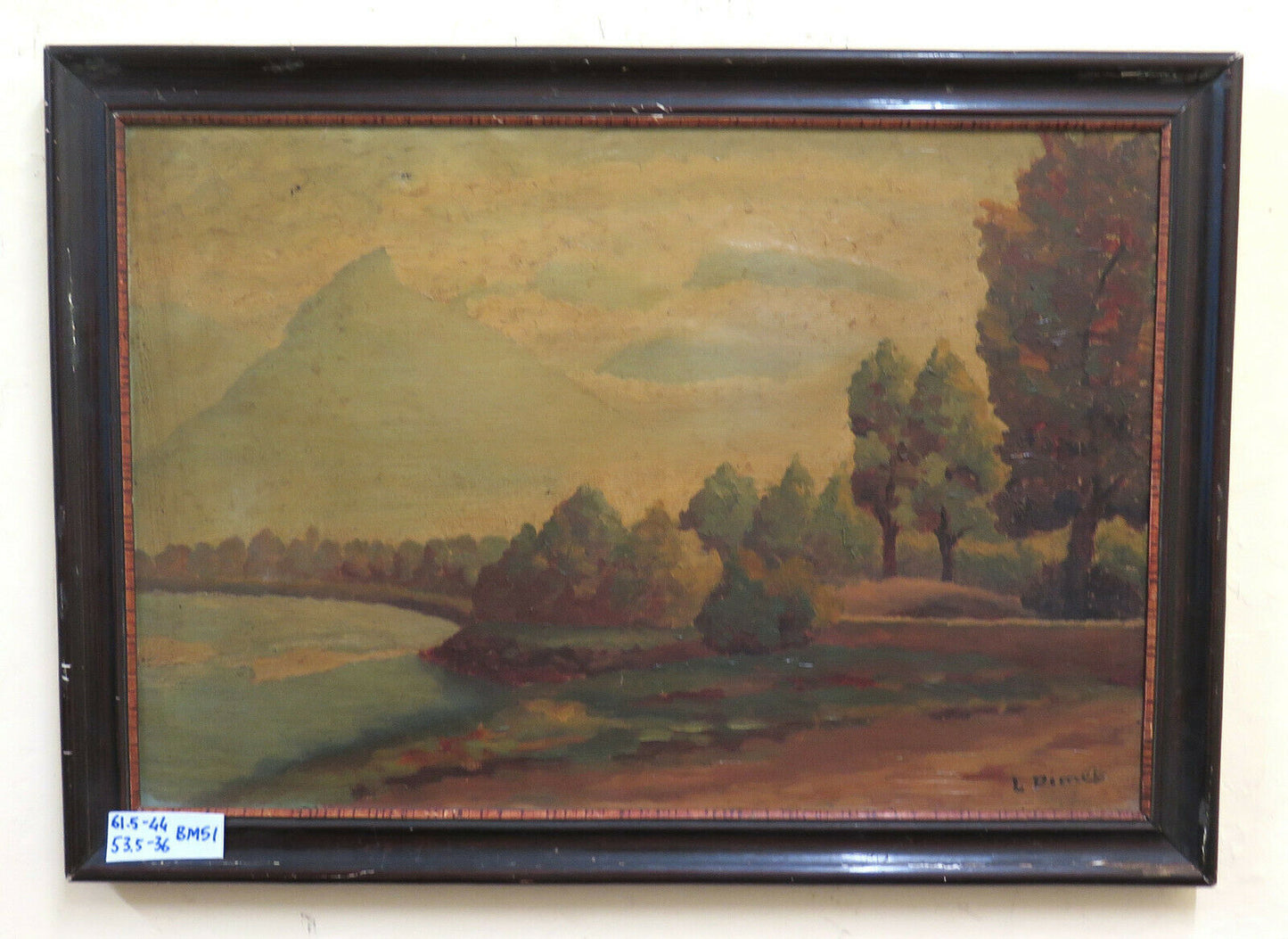 ANTIQUE PAINTING LAKE LANDSCAPE FRANCE EARLY 20TH CENTURY SIGNED OIL PAINTING BM51