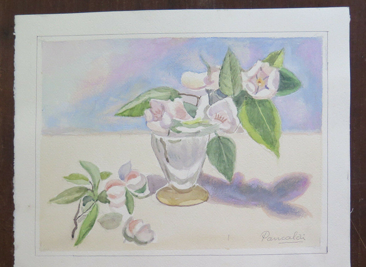 ACQUERELLO SU CARTA VINTAGE QUADRO DIPINTO A FIORI FIRMATO META' '900 P31