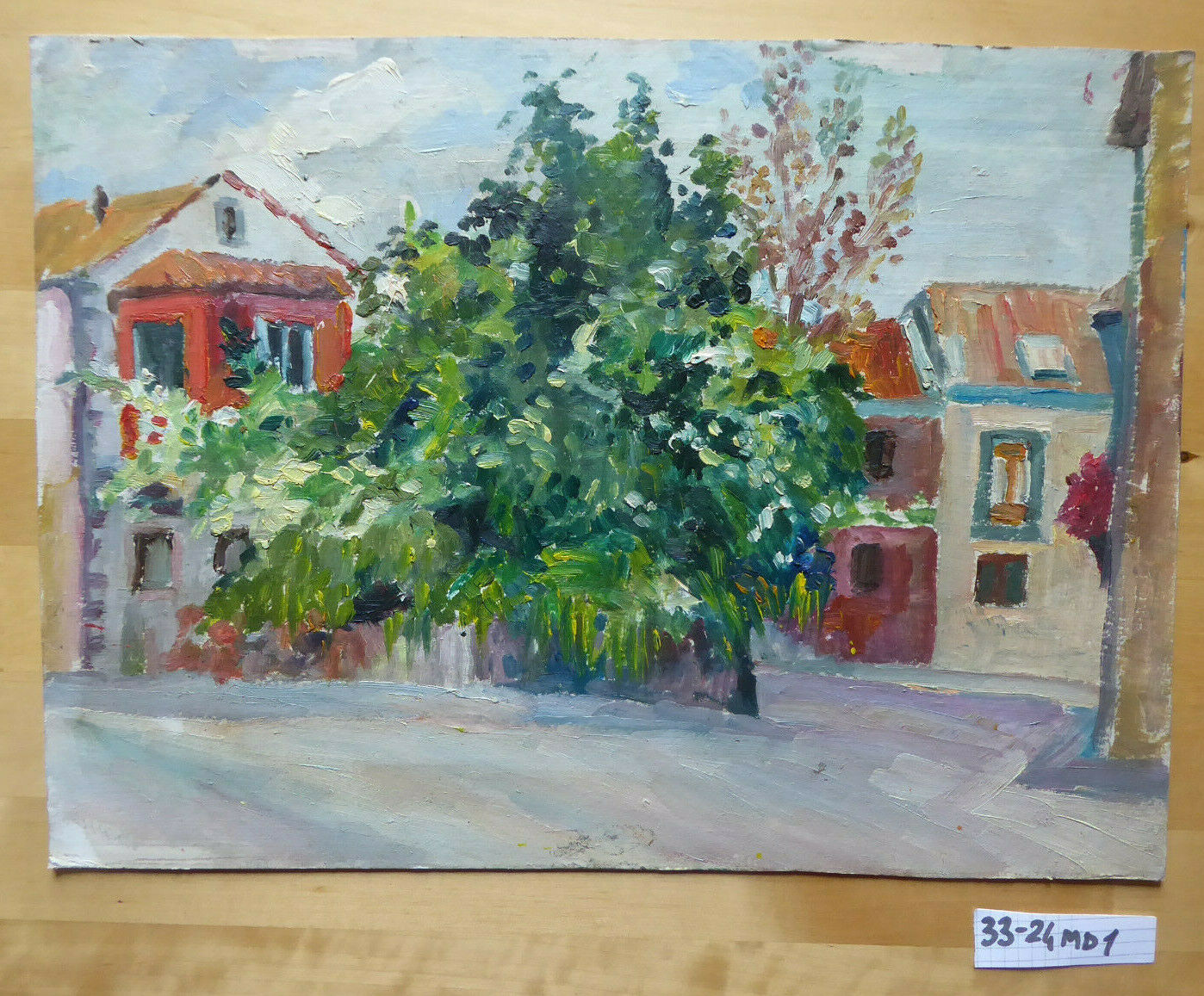 VECCHIO QUADRO IN STILE IMPRESSIONISTA PAESAGGIO VEDUTA PAESE SPAGNA '900 MD1