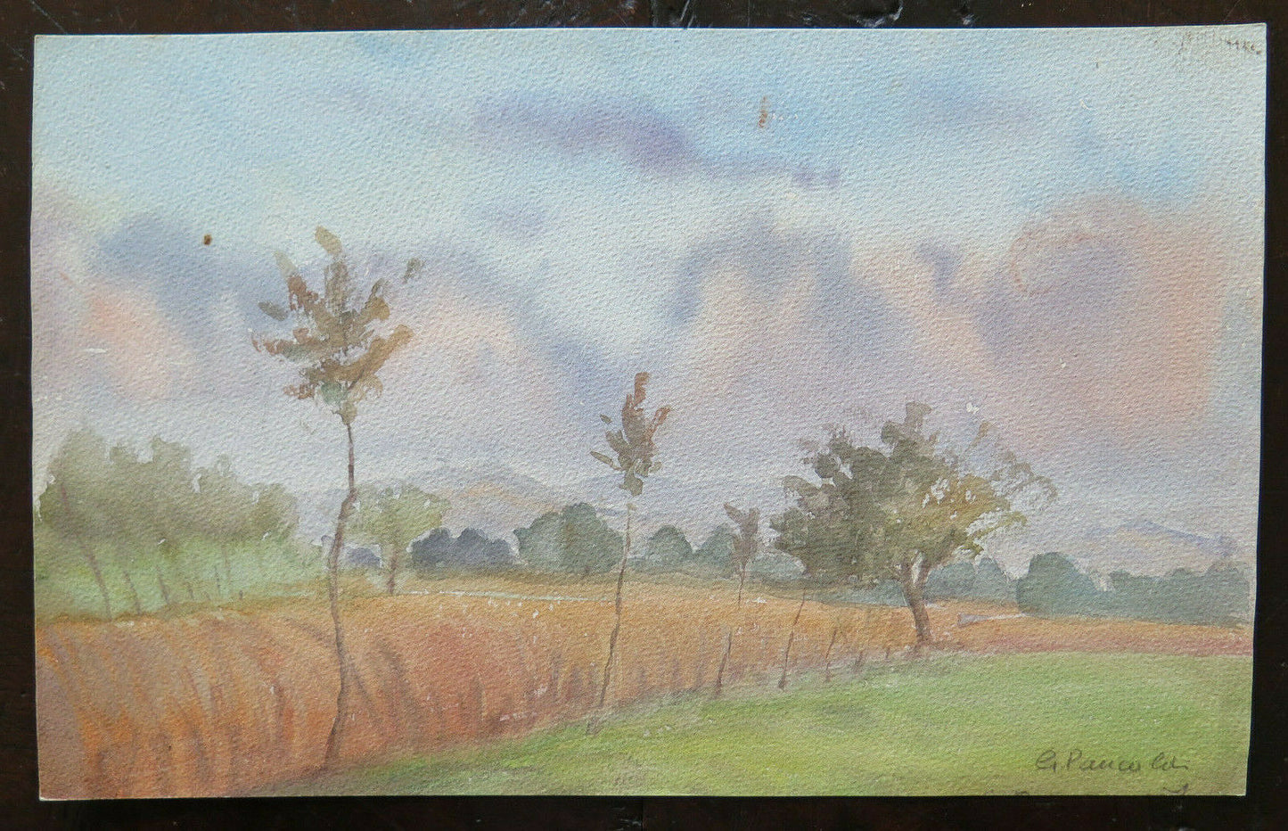 OLD WATERCOLOR PAINTING LANDSCAPE SIGNED EMILIA ROMAGNA VINTAGE 31x19 cm P14