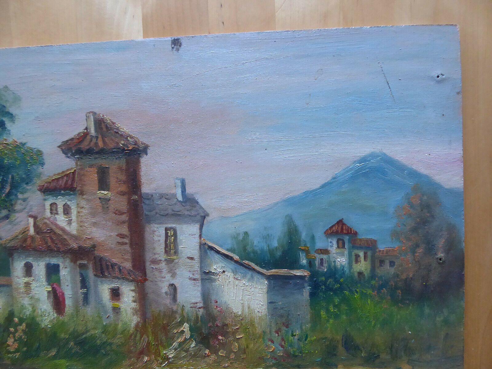 VECCHIO DIPINTO IN STILE IMPRESSIONISTA PAESAGGIO CAMPAGNA SPAGNA FIRMATO MD4 - Belbello Antiques