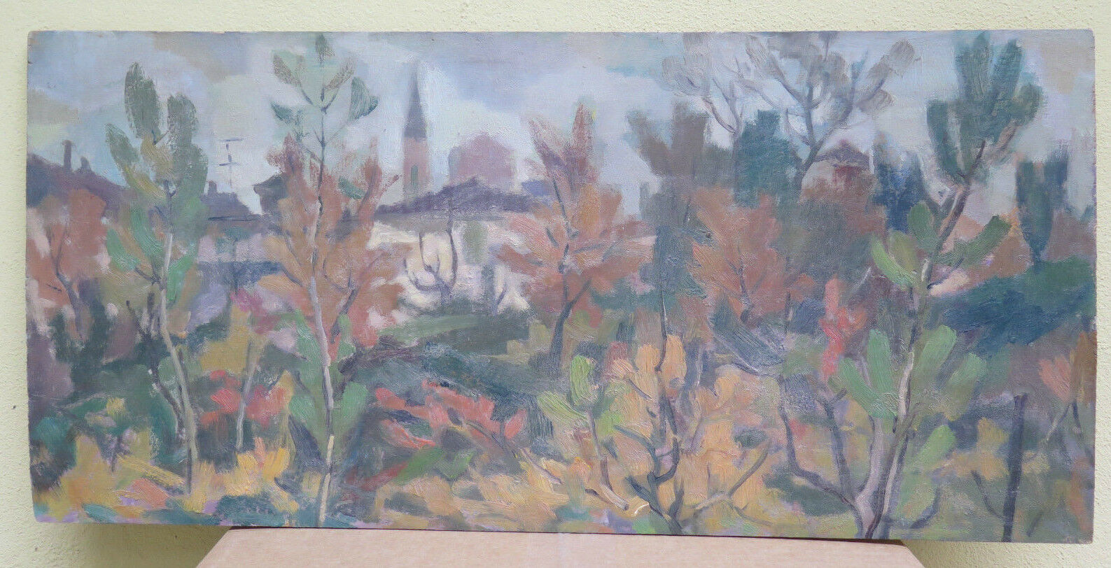 QUADRO ANTICO PAESAGGIO IN AUTUNNO VEDUTA CAMPI CAMPAGNA OLIO SU TAVOLA DIPINTO - Belbello Antiques