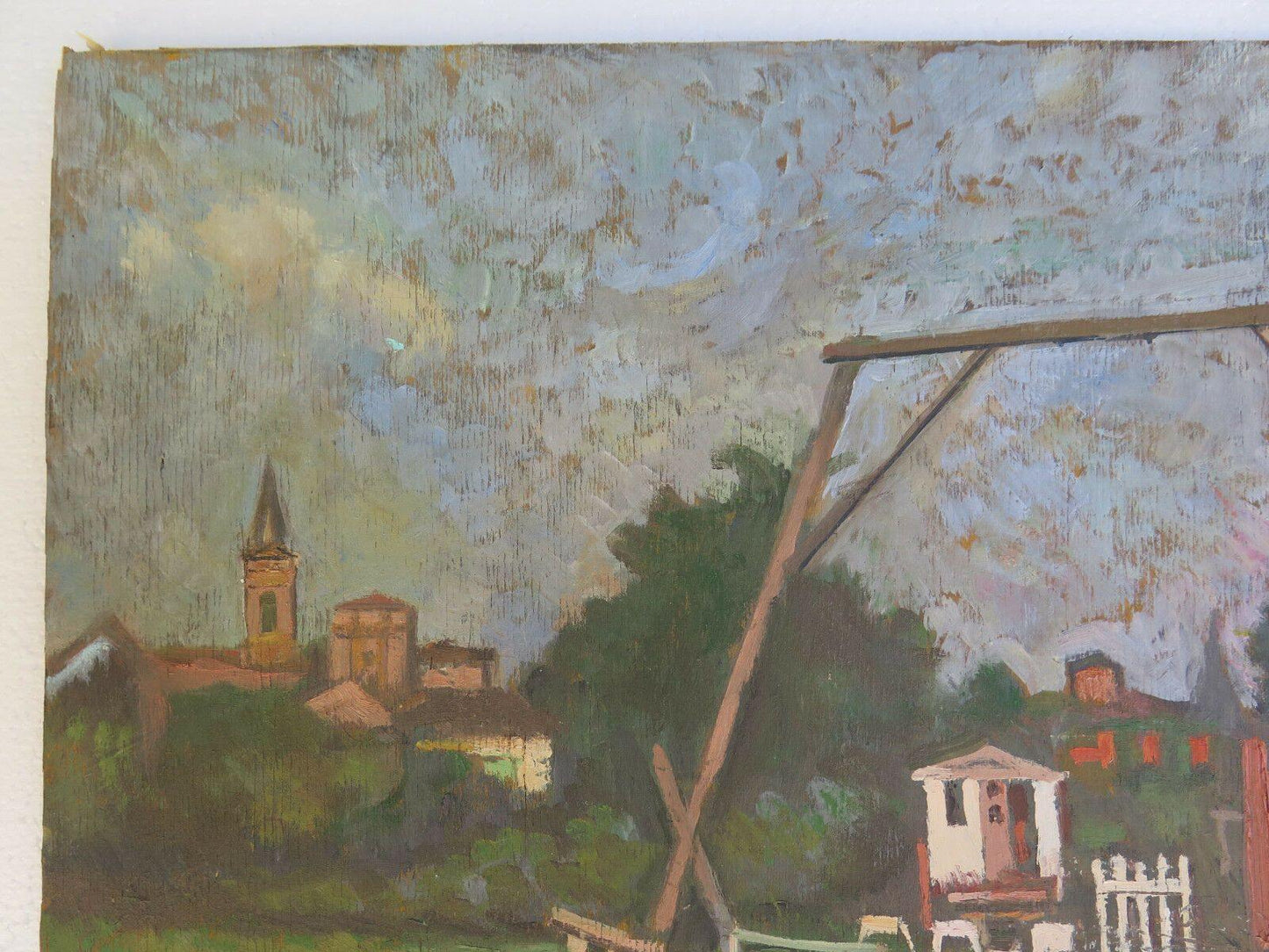 QUADRO ANTICO DIPINTO OLIO SU TAVOLA PAESAGGIO CAMPAGNA ORIGINALE FIRMATO p2 - Belbello Antiques