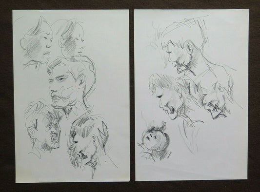 TWO OLD PENCIL DRAWINGS ON PAPER PORTRAITS OF MAN AND WOMAN VINTAGE 60's and 70's P28.8