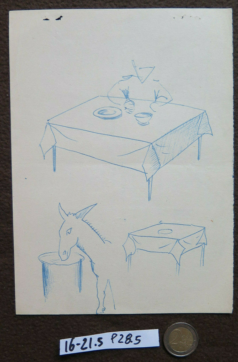 VECCHIO DISEGNO A PENNA SU CARTA BOZZETTO STUDIO FIGURE ED ANIMALI EPOCA P28.5