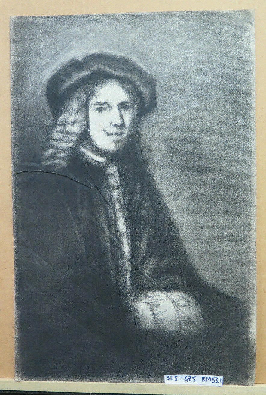 ANTIQUE CHARCOAL PORTRAIT OF MAN ON PAPER Pierre Duteurtre known as DUT BM53.1 