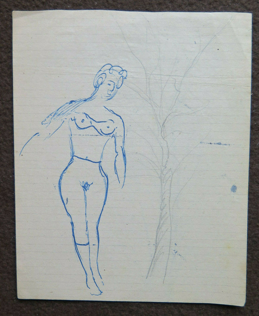 ANTIQUE SKETCH PEN ON PAPER 1940s DRAWING SKETCH TREE TRUNK P28.6