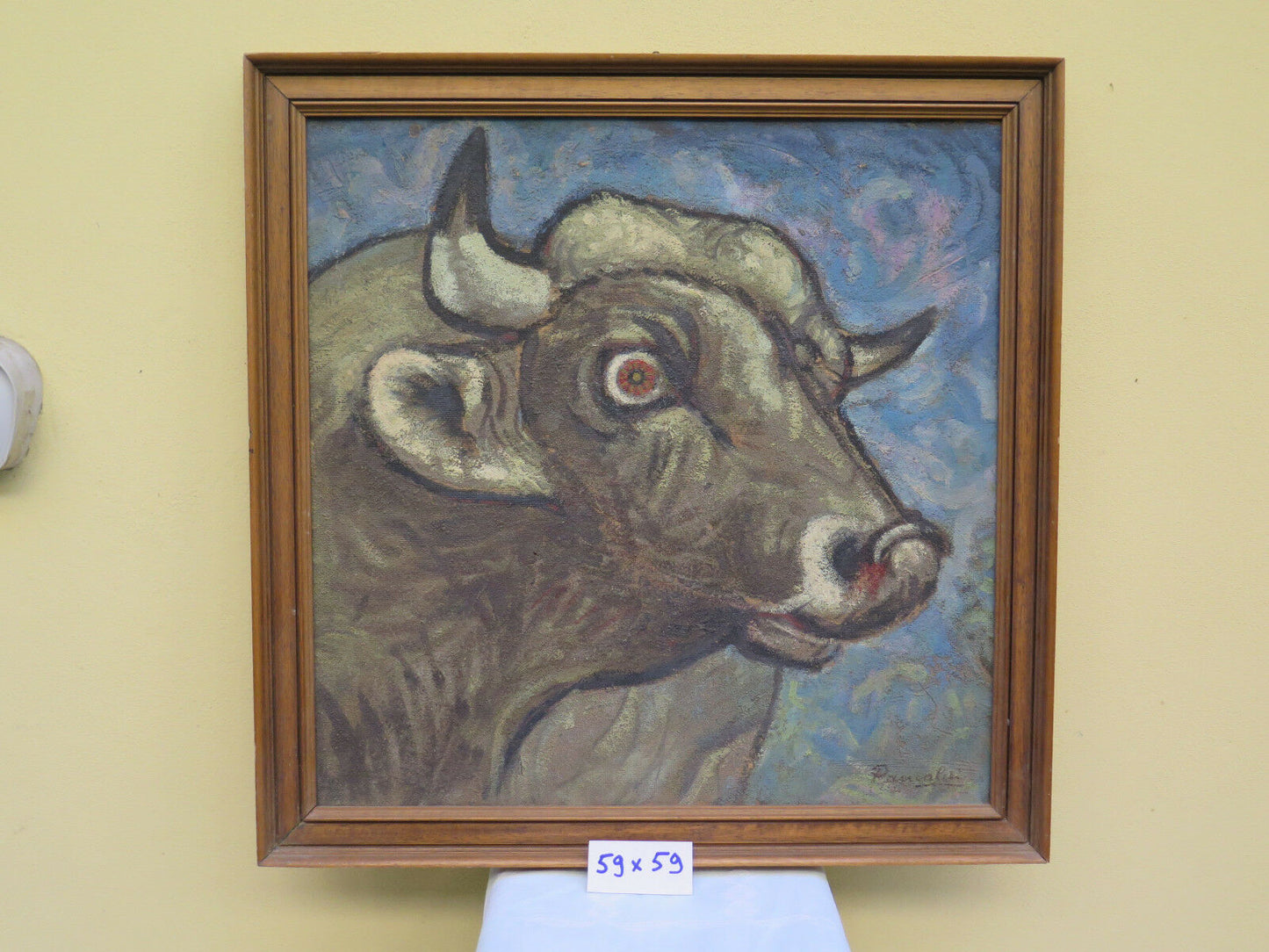 VINTAGE PAINTING FROM THE SIXTY'S SIGNED AND PREPARATORY SKETCH OF ANIMALS COW P28