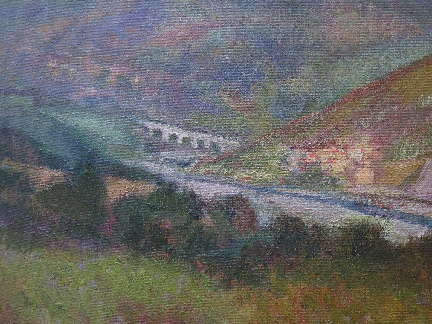 PAESAGGIO IN STILE IMPRESSIONISTA QUADRO ANTICO PAESAGGIO IN RIVA AL FIUME p7 - Belbello Antiques