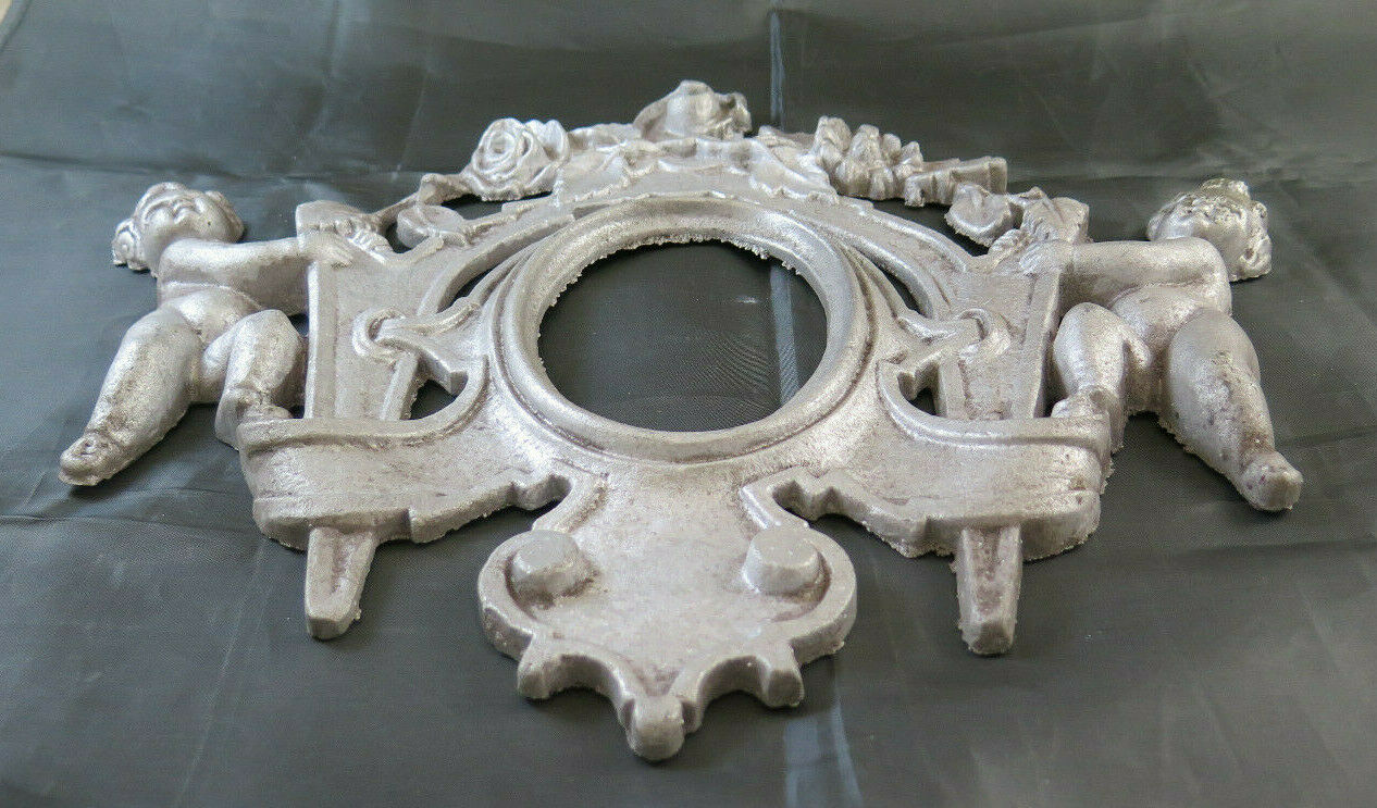 FRAME WITH ANGELS AND FLOWERS SCULPTURE DECORATIVE FRIEZE IN ALUMINUM CH28 