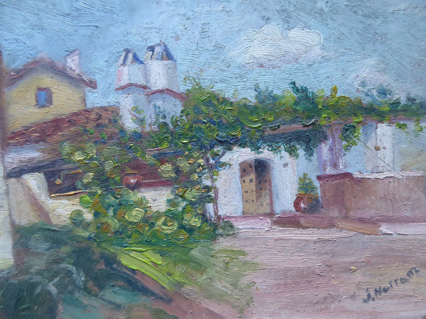 OLD PAINTING SIGNED OIL PAINTING VIEW OF La Parra SPAIN Badajoz MD1 