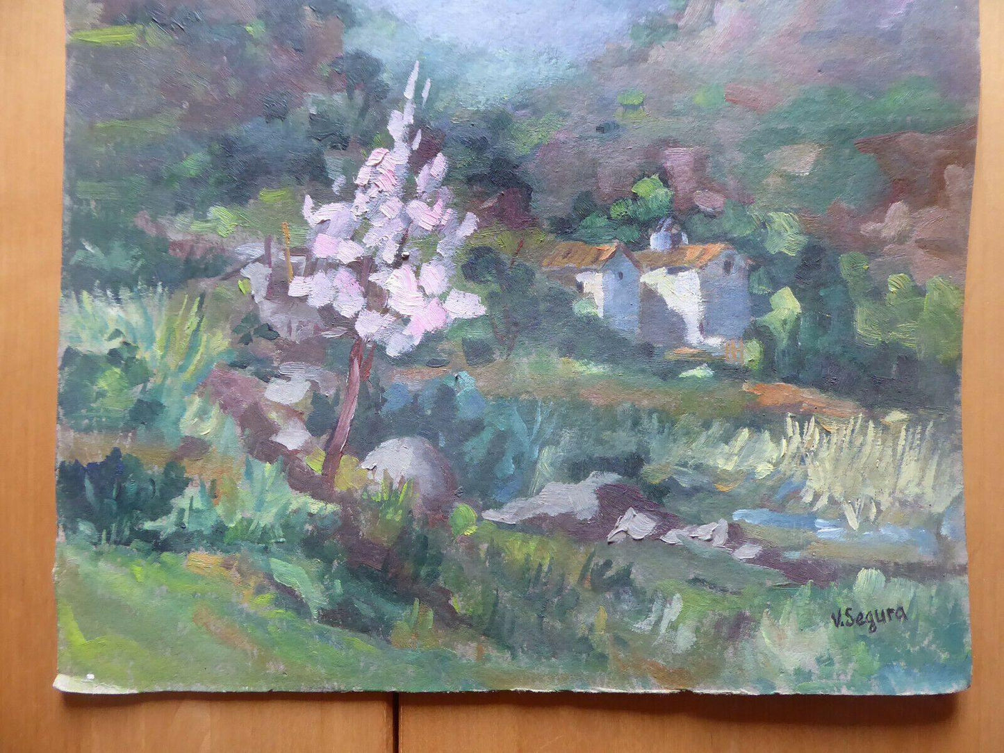 QUADRO VINTAGE OLIO PAESAGGIO SPAGNA STILE IMPRESSIONISTA FIRMATO SEGURA MD3 - Belbello Antiques