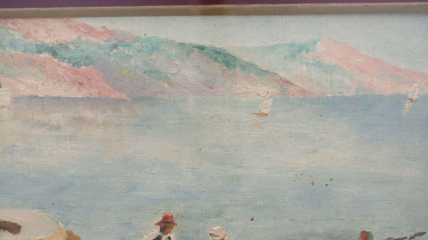 QUADRO D'EPOCA PAESAGGIO RIVIERA FRANCESE MEDITERRANEO DIPINTO OLIO FIRMATO BM45 - Belbello Antiques