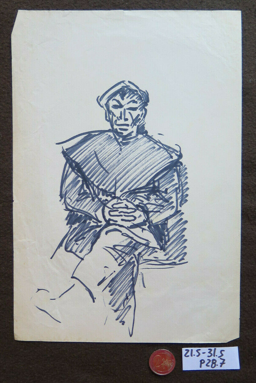 DRAWING ON PAPER SKETCH FIGURE MAN WORK PAINTER G. PANCALDI 31x21 cm P28.7