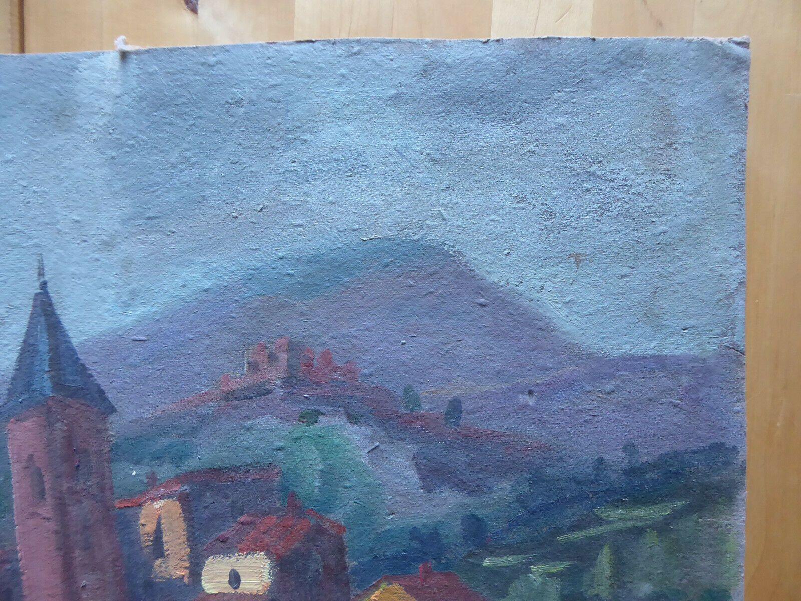 VECCHIO DIPINTO SPAGNOLO FIRMATO SANTO PAESAGGIO VEDUTA VILLAGGIO EPOCA '900 MD4 - Belbello Antiques