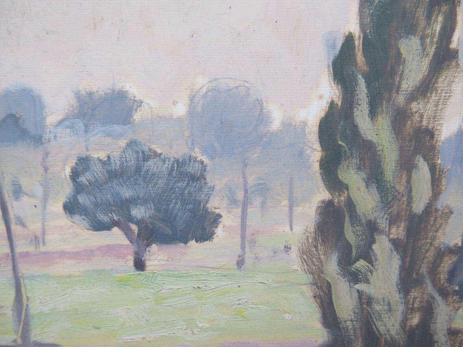 PICCOLO DIPINTO ANTICO OLIO SU TAVOLA QUADRO PAESAGGIO CON ALBERI ORIGINALE p1 - Belbello Antiques