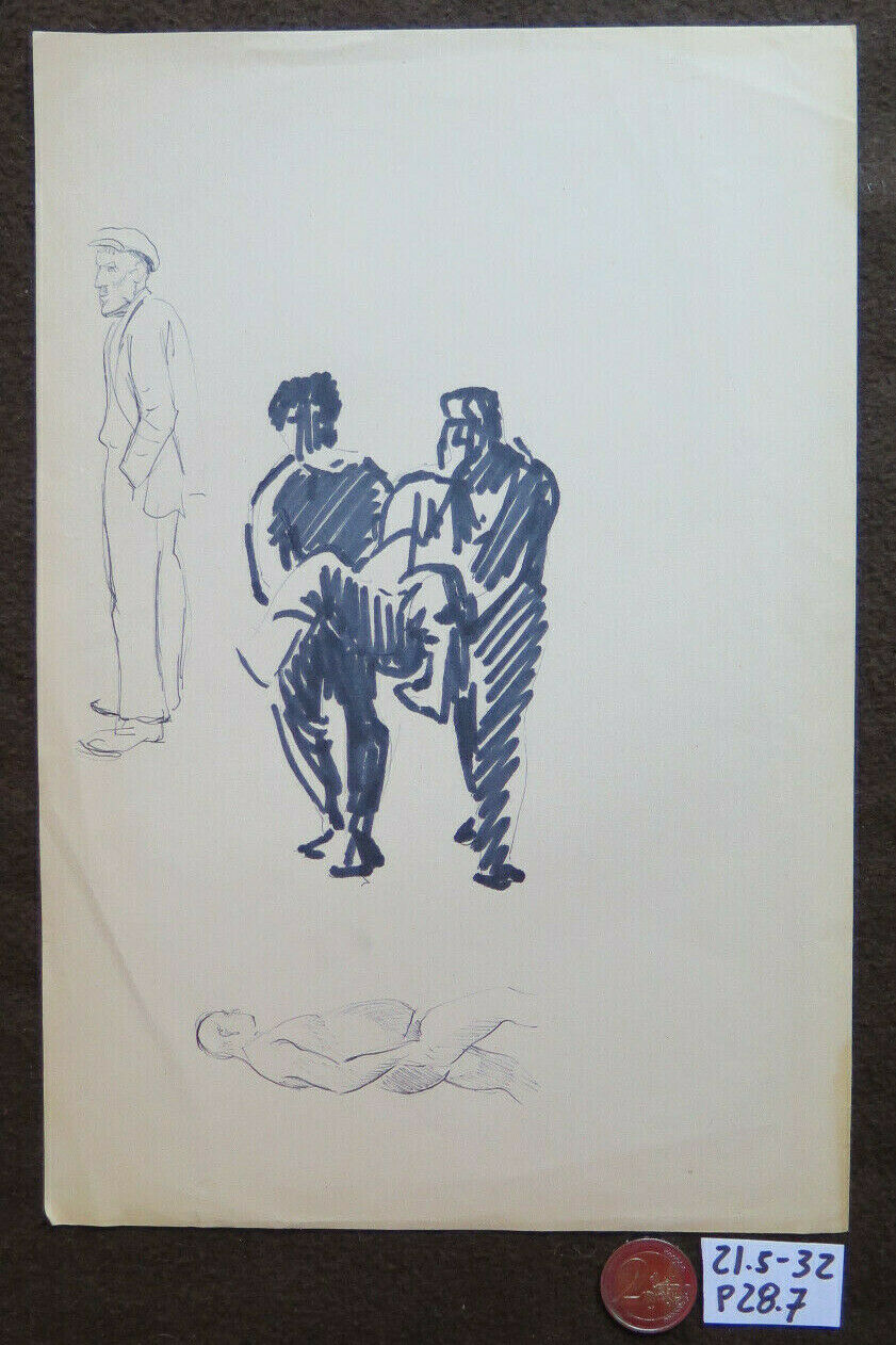 DISEGNO BOZZETTO SU CARTA STUDIO PER FIGURE MASCHILI RITRATTO VINTAGE P28.7