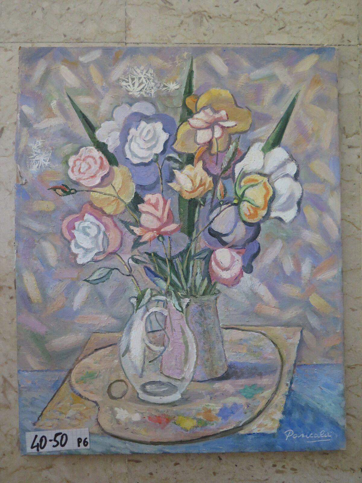 QUADRO DIPINTO OLIO SU TELA FIRMATO ORIGINALE STILE IMPRESSIONISTA FIORI p6 - Belbello Antiques