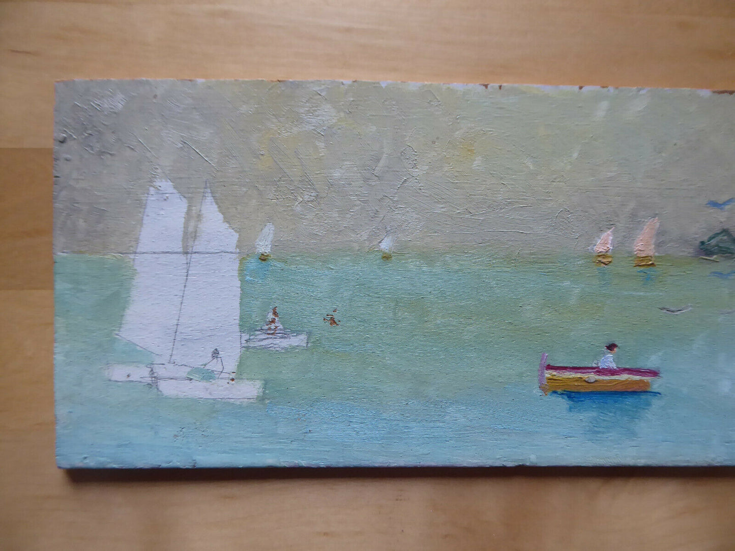 OLD OIL PAINTING ON UNFINISHED MARINE SEA PAINTING SPAIN 1900s MD1 