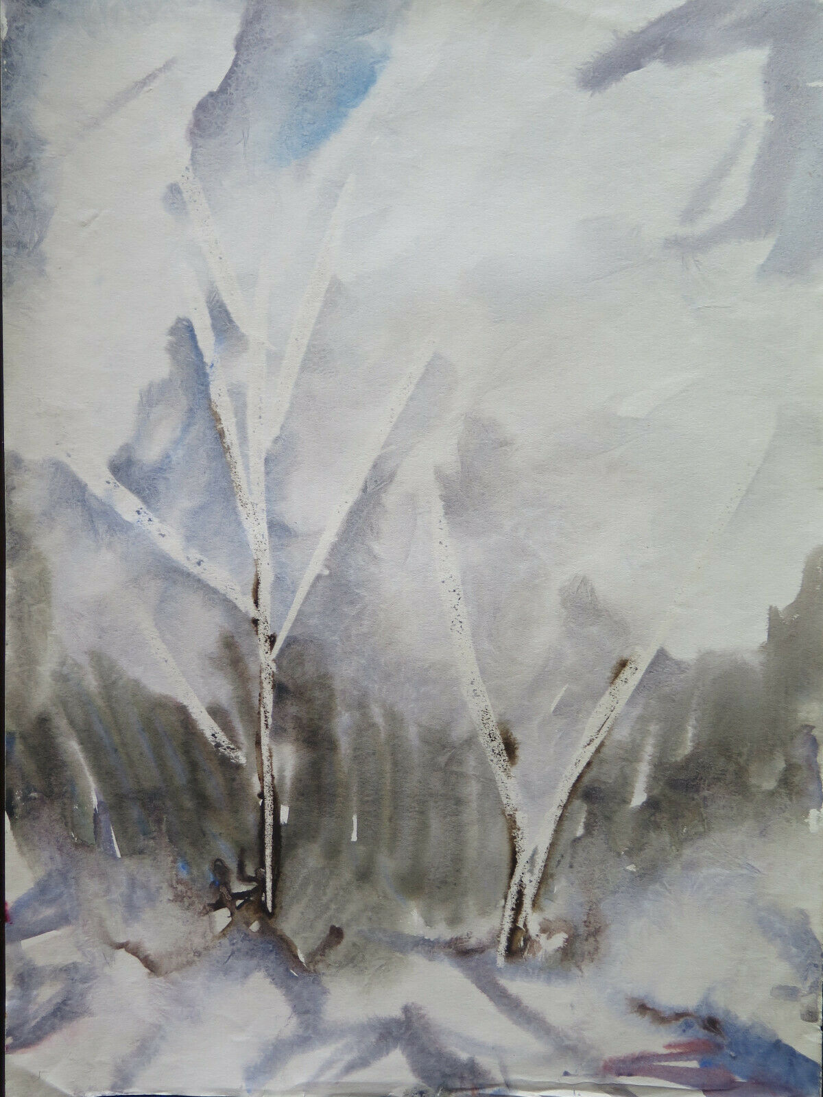 WATERCOLOR PAINTING PAINTED WITH THE FROST TECHNIQUE WINTER LANDSCAPE 36x50 cm P14