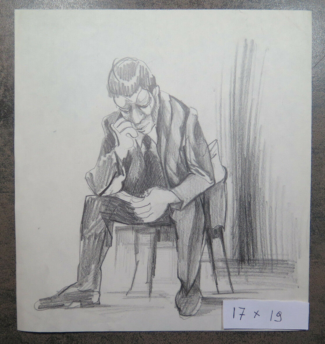 ANTIQUE PENCIL DRAWING ON PAPER STUDY SKETCH FOR A SITTING MAN 1950 P28