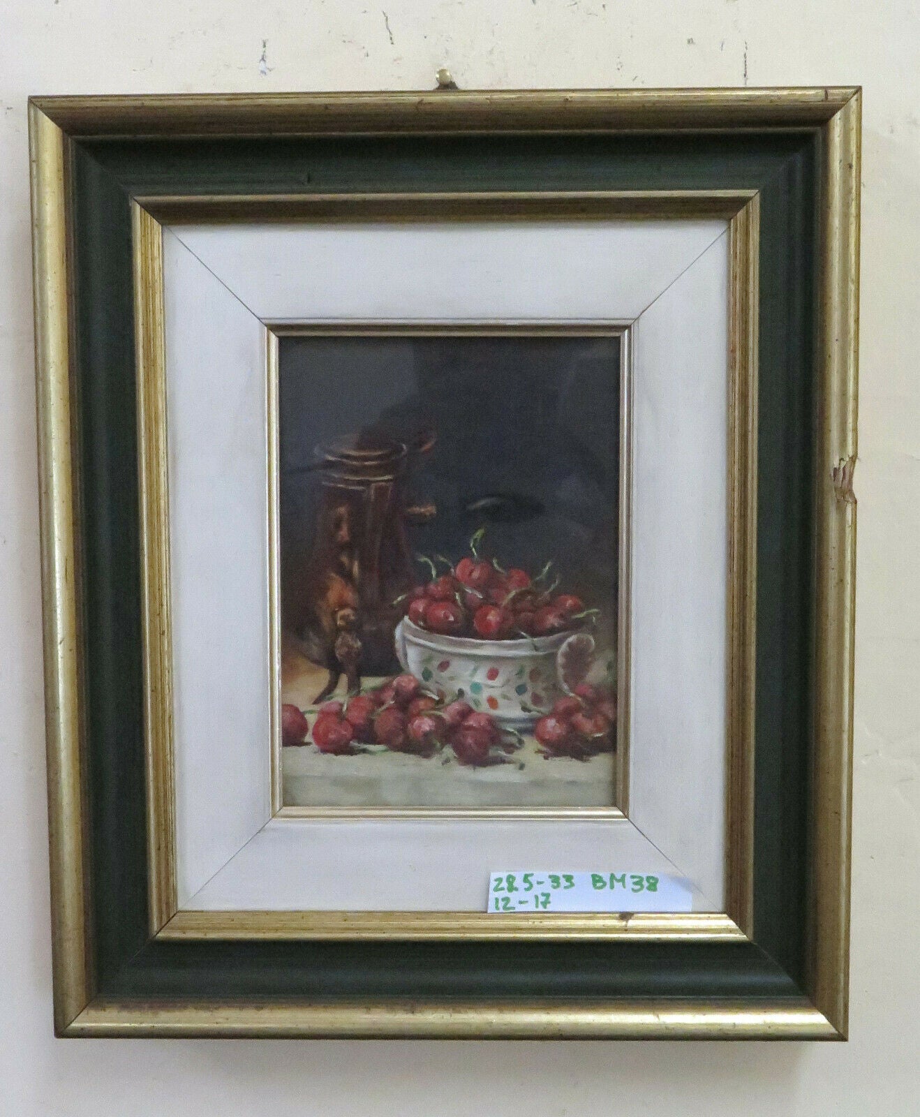 QUADRO AD OLIO VINTAGE NATURA MORTA CILIEGIE FIRMATO GIUSEPPE CASTAGNERO BM38