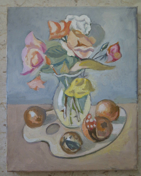 VINTAGE OIL PAINTING ON CANVAS FLORAL FLOWERS FROM THE SEVENTIES 70s WARRANTY p6