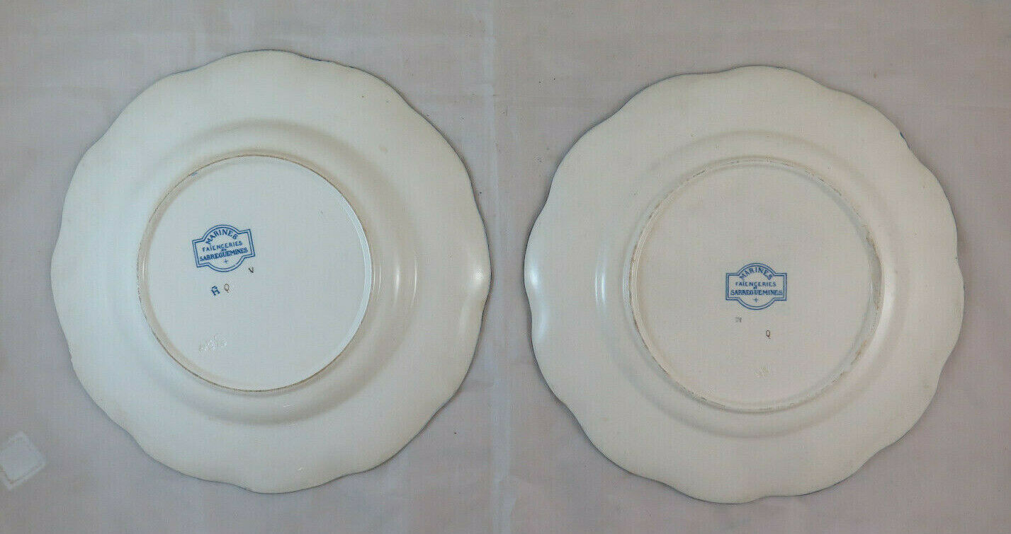 TWO ANTIQUE CERAMIC PLATES FROM SARREGUEMINES MARINES FAÏENCERIE FRANCE BM21 