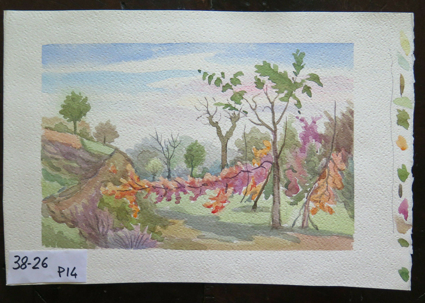 OLD PAINTING WATERCOLOR LANDSCAPE EMILIAN COUNTRYSIDE 38x26 cm P14