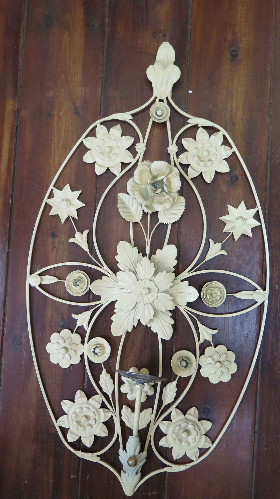 VINTAGE FLORAL STYLE WALL LIGHT IN WROUGHT IRON HANDMADE MID 900 CH-7