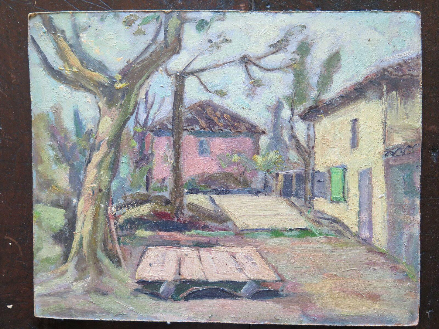 QUADRO ANTICO DIPINTO OLIO SU TAVOLA PAESAGGIO IMPRESSIONISTA DI CAMPAGNA p16 - Belbello Antiques