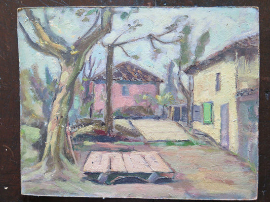 QUADRO ANTICO DIPINTO OLIO SU TAVOLA PAESAGGIO IMPRESSIONISTA DI CAMPAGNA p16 - Belbello Antiques