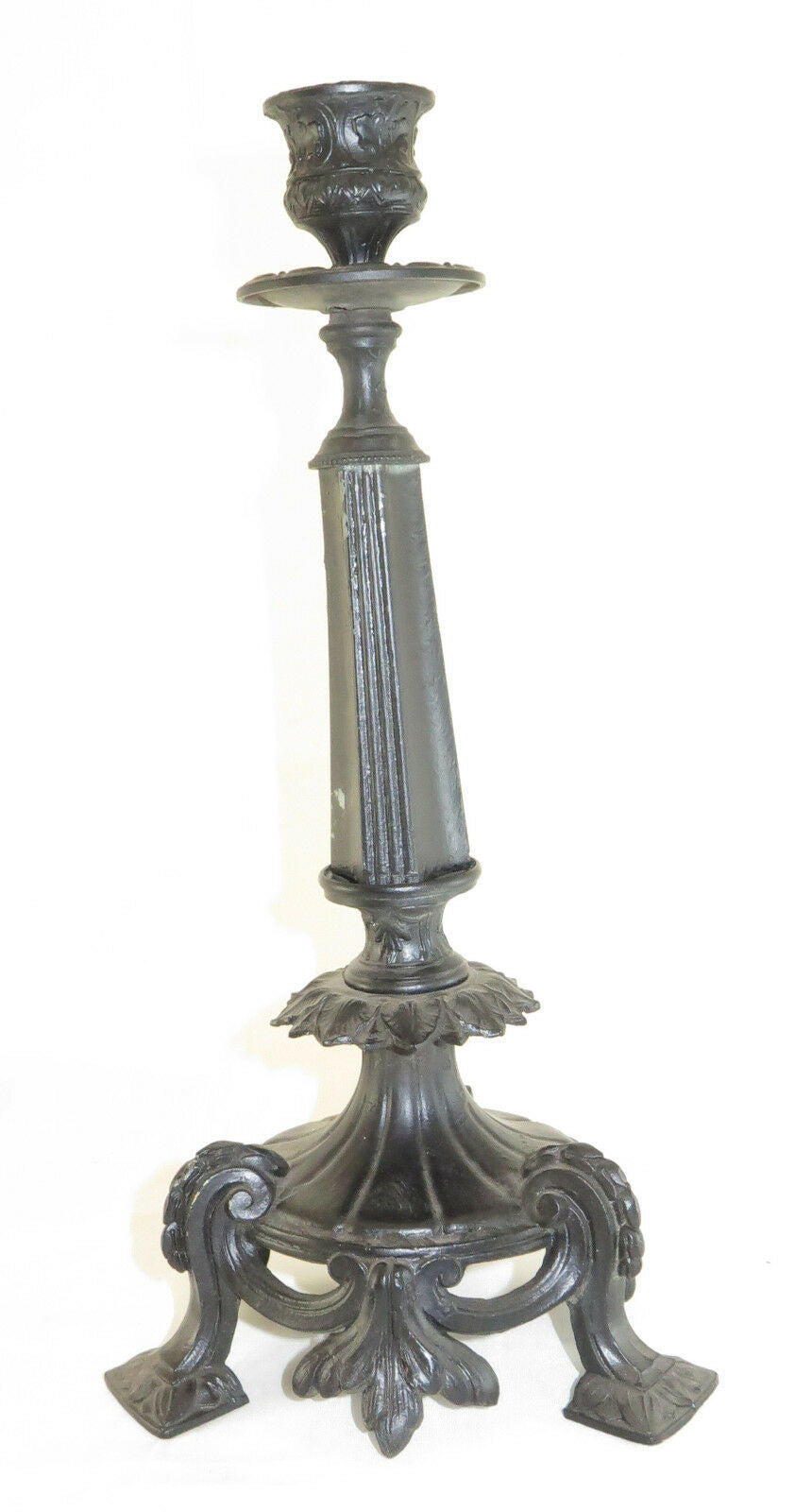 ANTIQUE BAROQUE STYLE CANDLESTICK IN BURNISHED CAST IRON CANDELABRA CANDLE LIGHT CH3