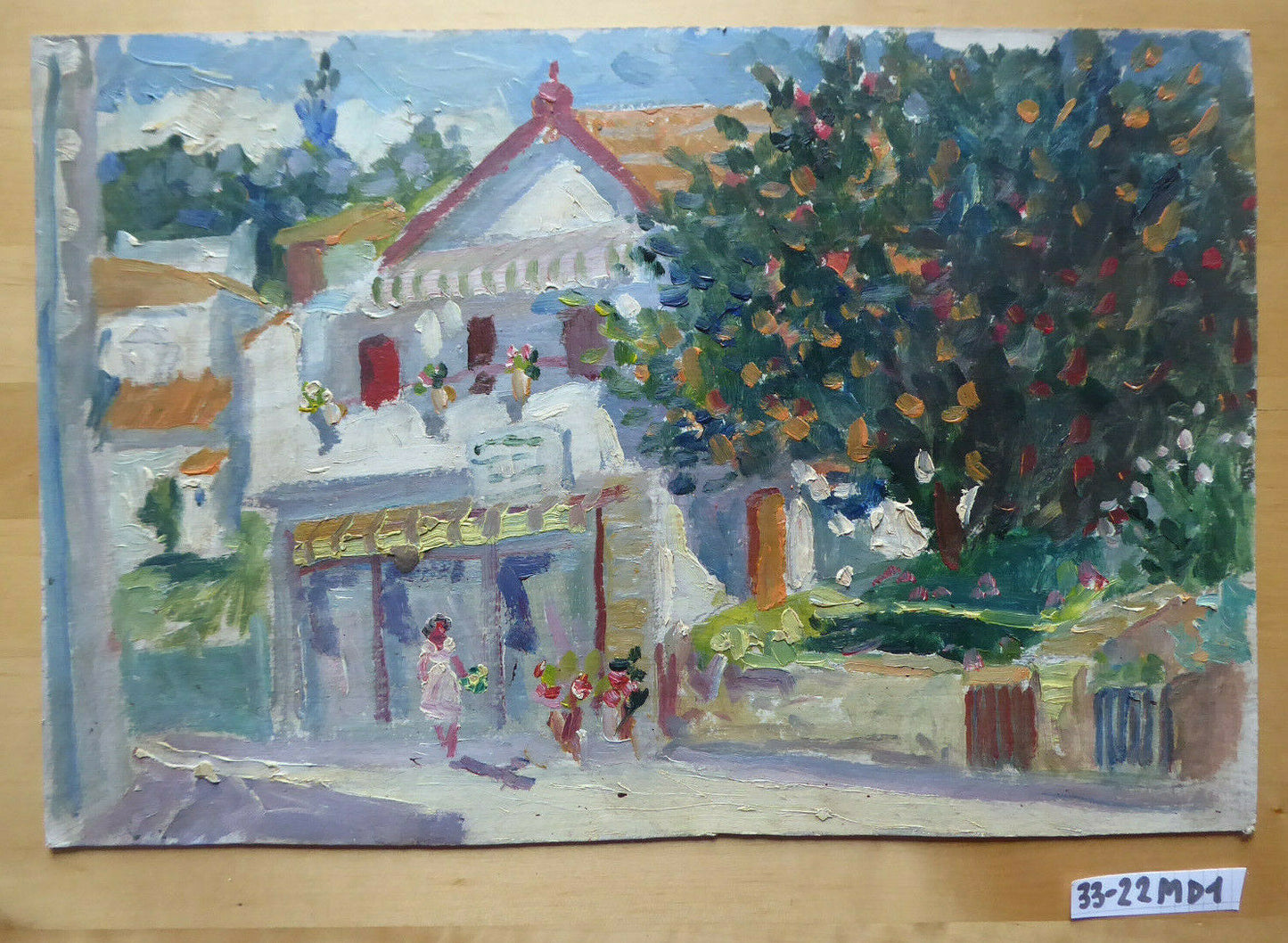 VIEW OF A SPANISH TOWN IN IMPRESSIONIST STYLE OLD PAINTING MD1 