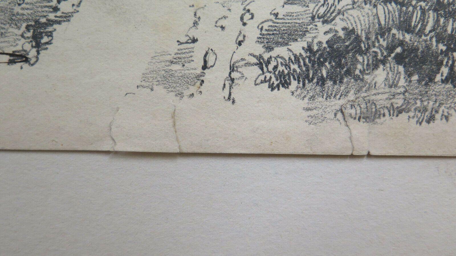 DISEGNO ANTICO MATITA SU CARTA VEDUTA DI CAMPAGNA FIRMATO FRANCIA '800 BM53.2 - Belbello Antiques