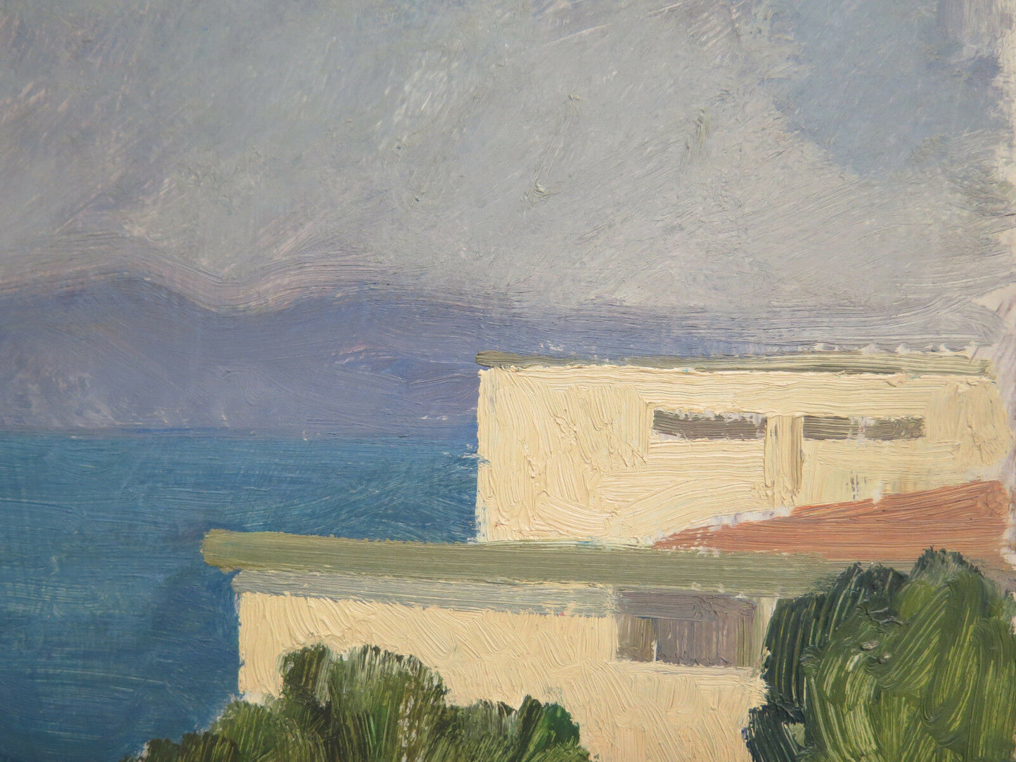 OIL PAINTING ON A MODERN SIXTY'S SEA LANDSCAPE RIVIERA P25