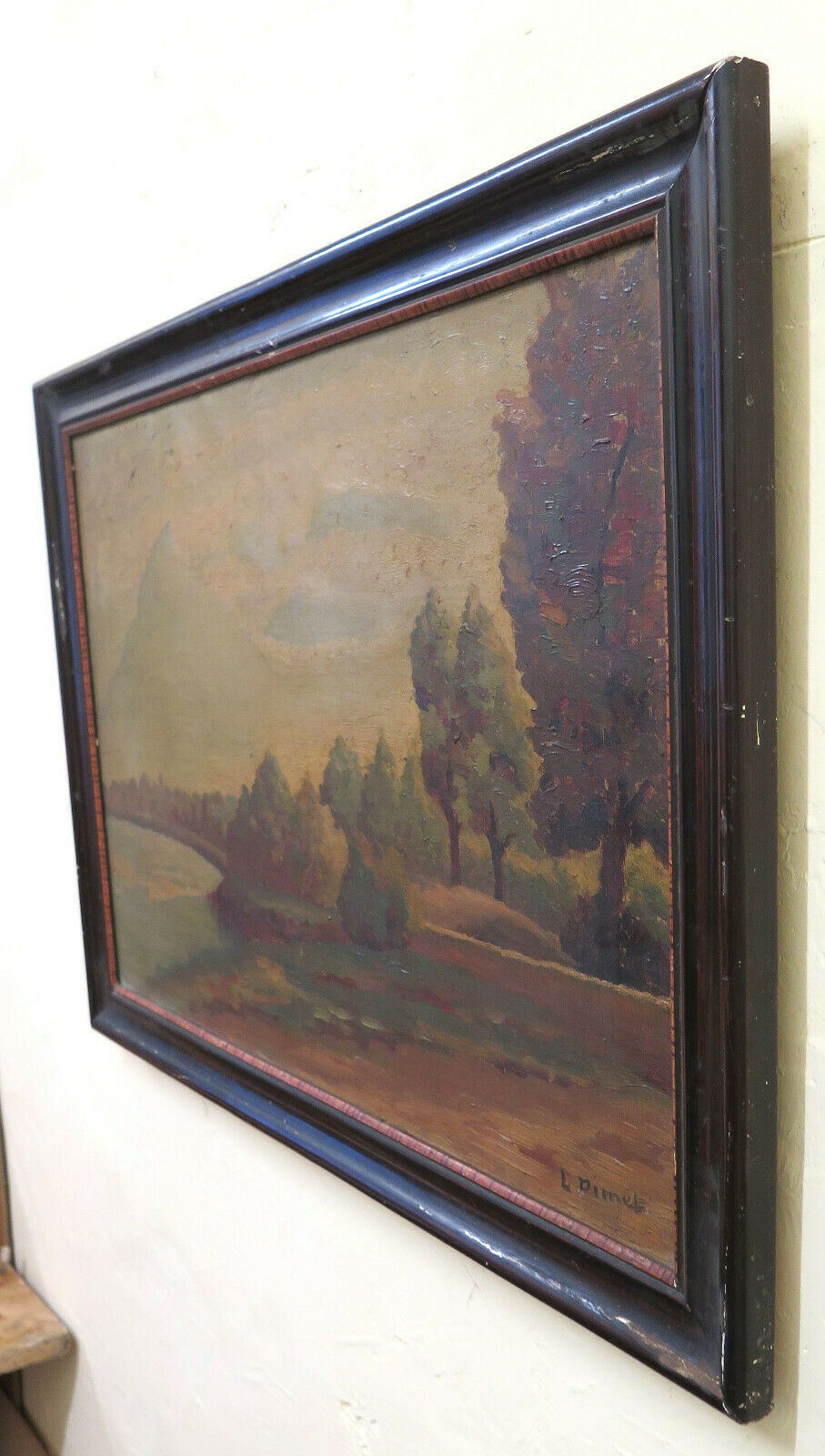 QUADRO ANTICO PAESAGGIO LACUSTRE FRANCIA INIZIO 900 FIRMATO DIPINTO OLIO BM51