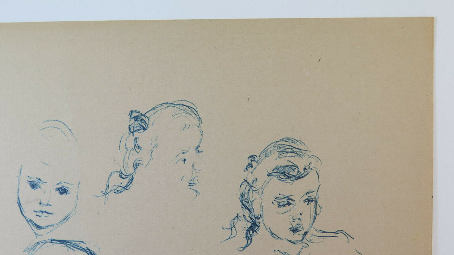 ANTIQUE SKETCH DRAWING SIGNED REINOLTZ 1935 CHILDREN'S PORTRAIT STUDY PEN BM53.2 