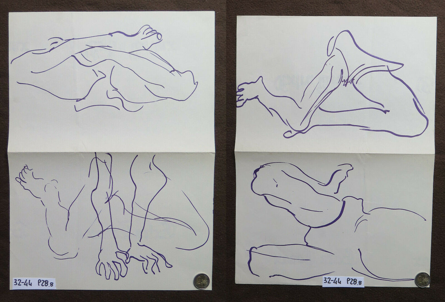 TWO OLD DRAWINGS ON PAPER STUDY SKETCH FOR HUMAN BODY ANATOMY P28.8