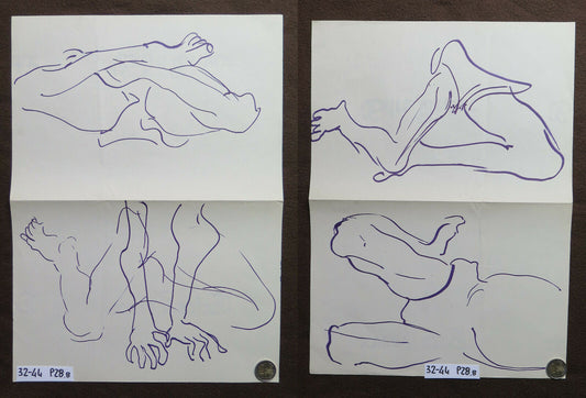 DUE VECCHI DISEGNI SU CARTA BOZZETTO STUDIO PER CORPO UMANO ANATOMIA P28.8