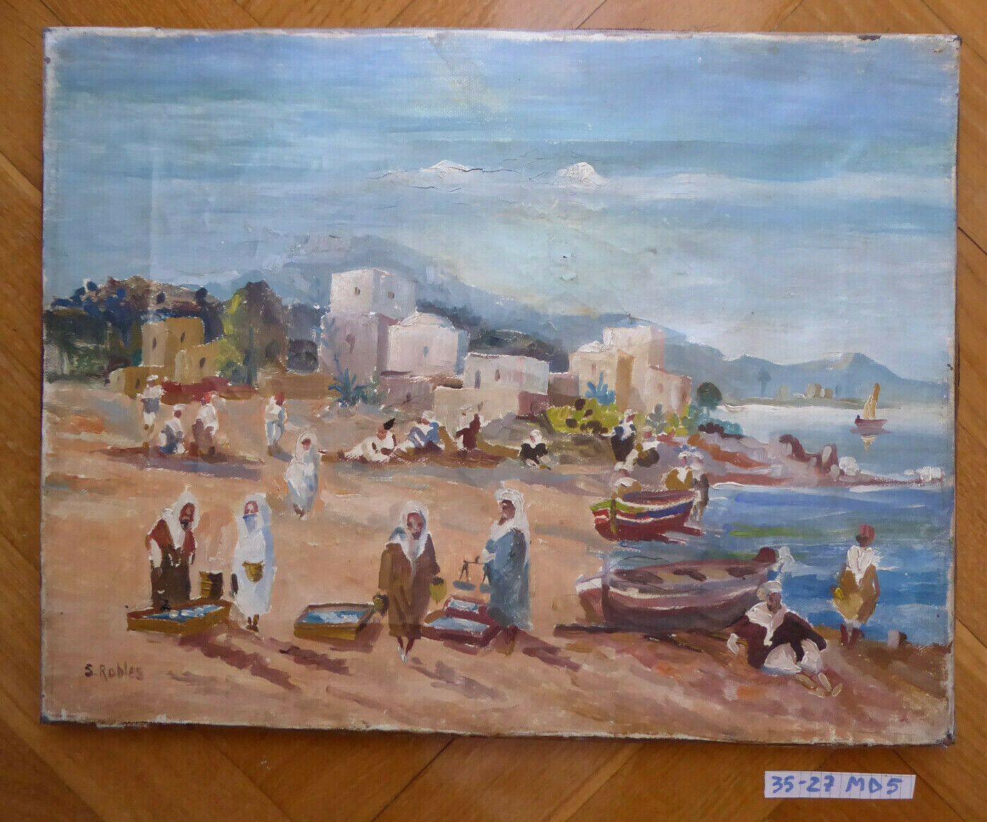 VECCHIO QUADRO IN STILE ORIENTALISTA MARINA MARE PITTORE V. SEGURA 1930-2015 MD5 - Belbello Antiques