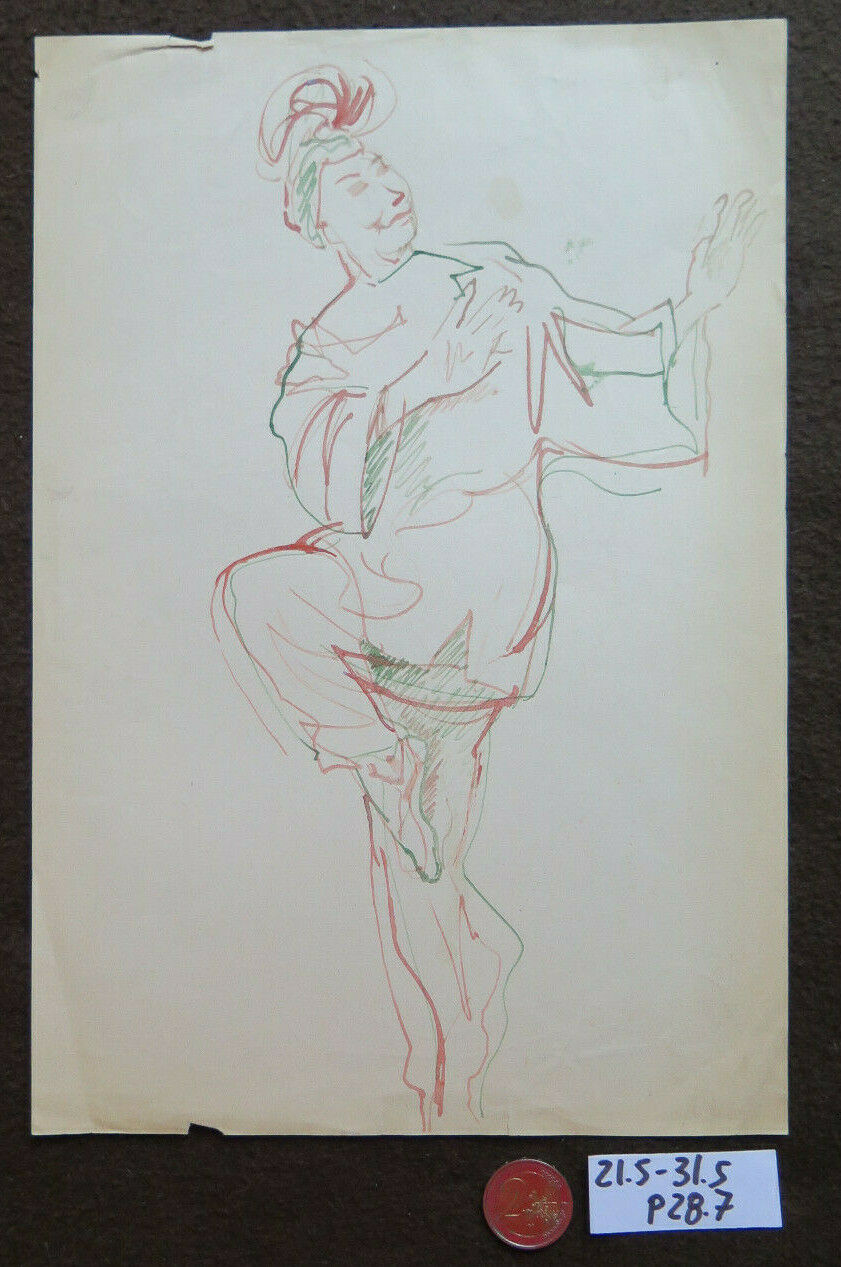 DISEGNO BOZZETTO SU CARTA FIGURA ORIENTALE FEMMINILE RITRATTO VINTAGE P28.7