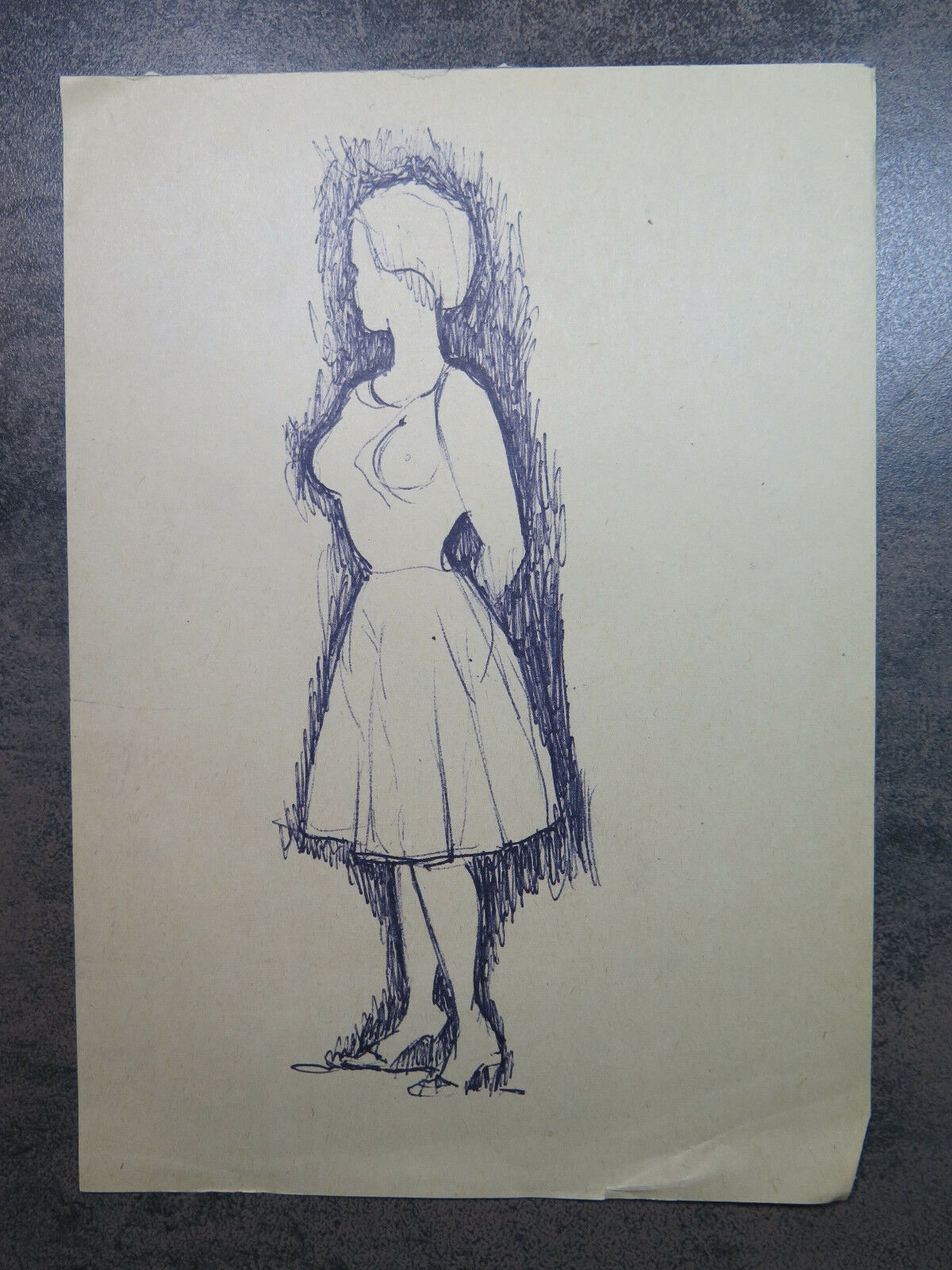 DISEGNO ANTICO BOZZETTO PENNA SU CARTA RITRATTO FEMMINILE ANNI QUARANTA '40 P28