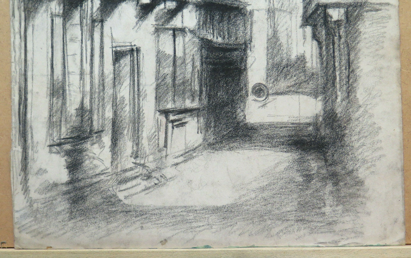 ANCIENT DRAWING BY ARTIST Pierre Duteurtre known as DUT VIEW OF CITY STREET BM53.1 