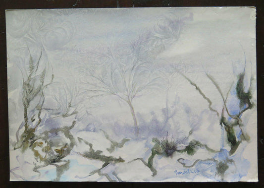 PAESAGGIO CON NEVE IN INVERNO QUADRO MODERNO ANNI SESSANTA DIPINTO SU TAVOLA p16 - Belbello Antiques