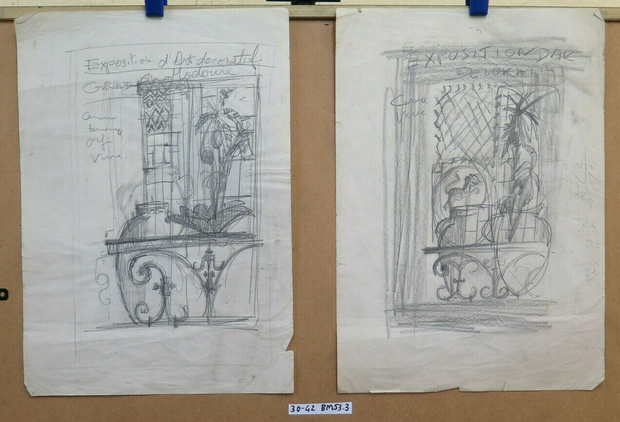 TWO DRAWINGS VINTAGE STUDIO SCULPTURE PROJECT FOR ART EXHIBITION FRANCE BM53.3 