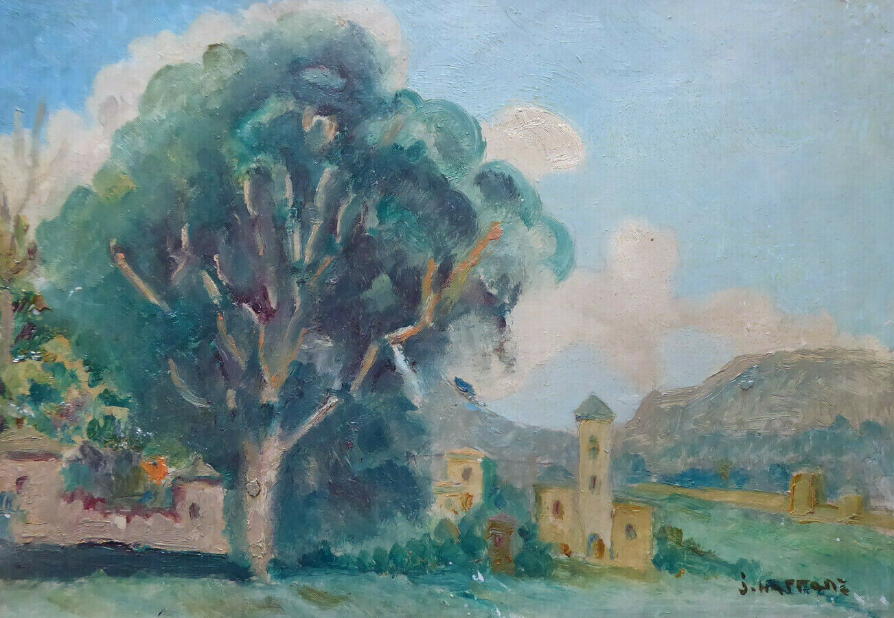 PAESAGGIO SPAGNOLO VECCHIO QUADRO DIPINTO AD OLIO SU TAVOLA FIRMATO VINTAGE MD2