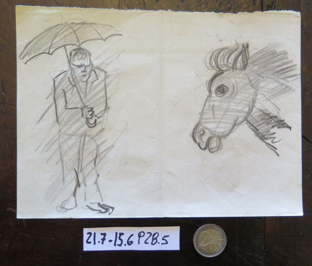 ANTIQUE PENCIL DRAWING ON PAPER STUDY SKETCH FOR HUMAN FIGURES AND HORSES P28.5